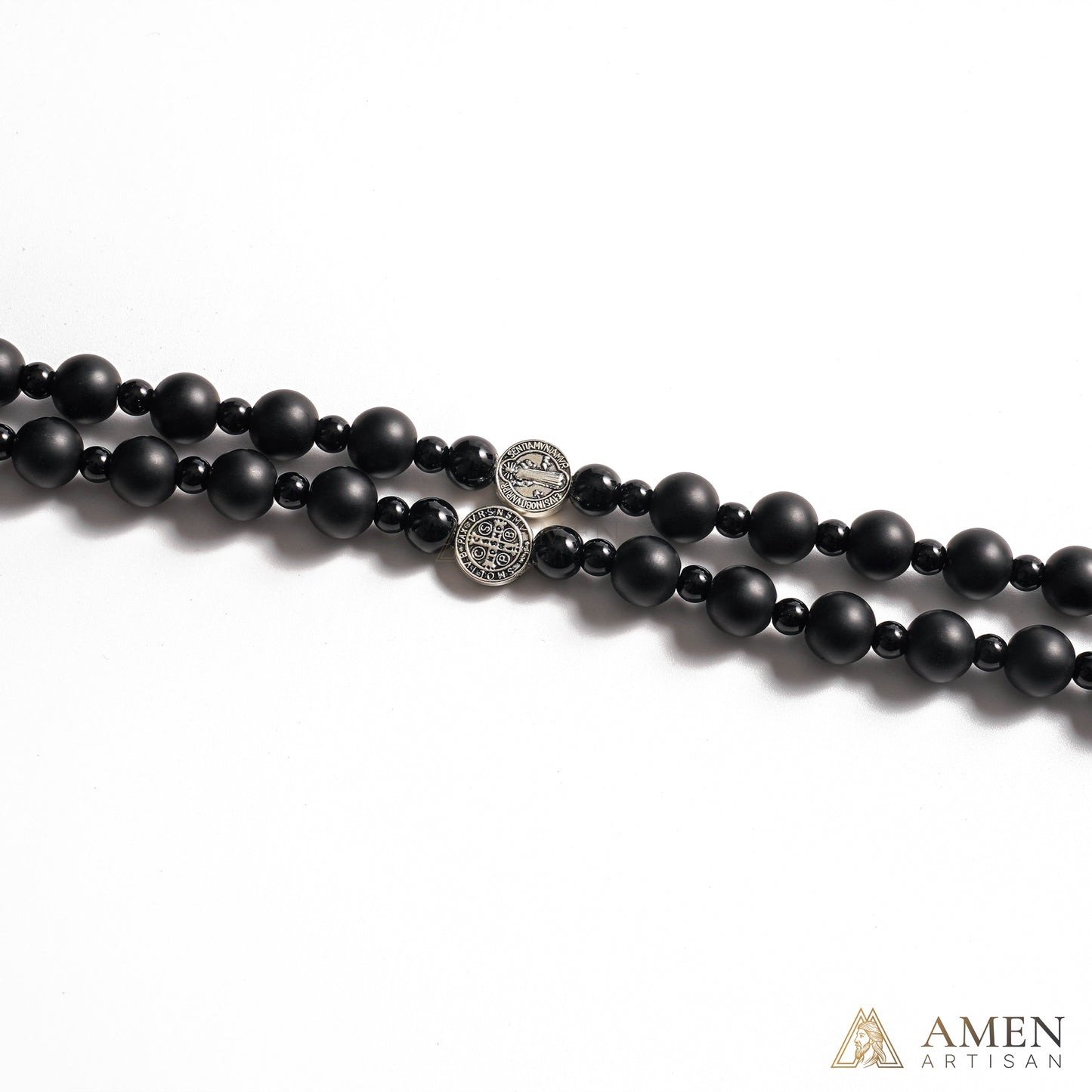 Black Agate St. Benedict Medal Prayer Beads Amen Artisan
