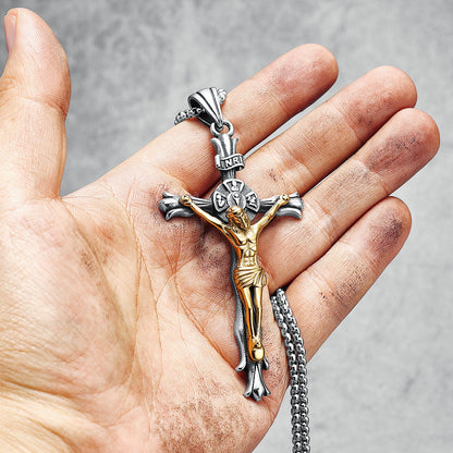 Amen Artisan Vintage Style Titanium Steel 3D Cross Necklace