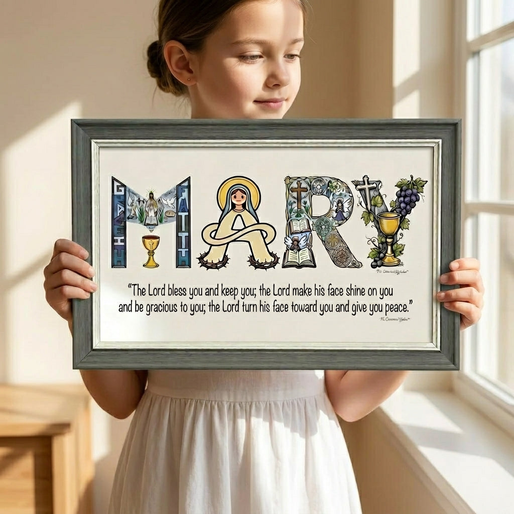 Personalized Faith Name Art Frame  – Baptism & First Communion  | Amen Artisan