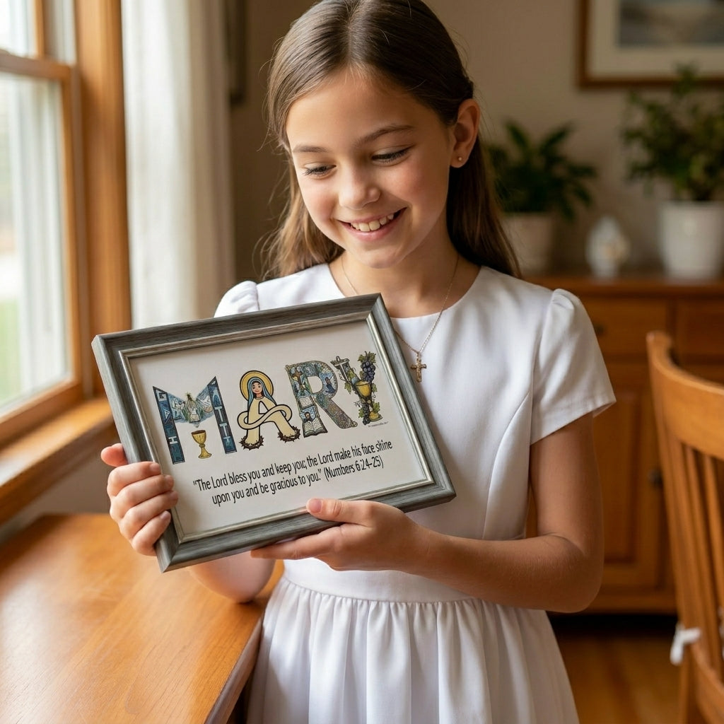 Personalized Faith Name Art Frame  – Baptism & First Communion  | Amen Artisan