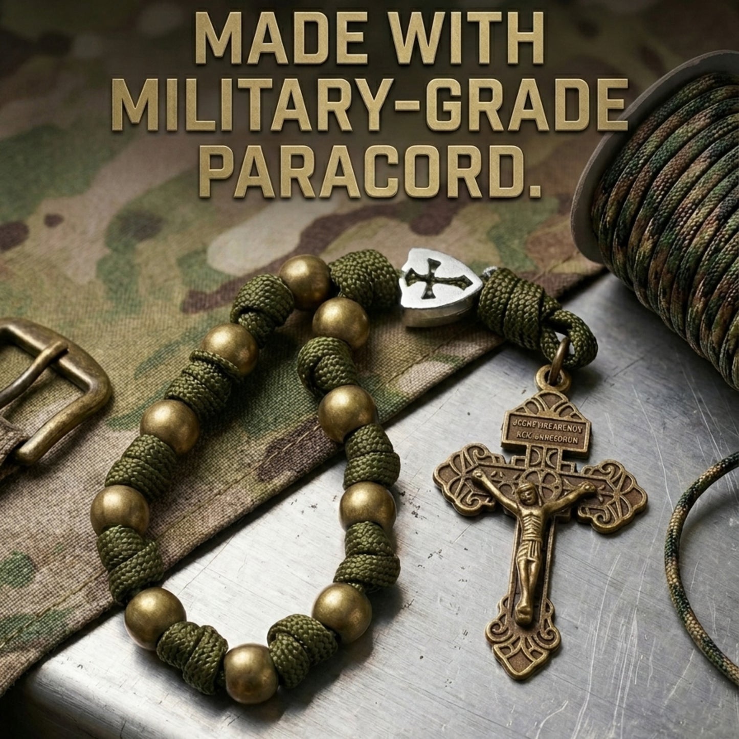 【Deal Today】Military-Grade Paracord Pocket Rosary with Antique Bronze Beads Amen Artisan