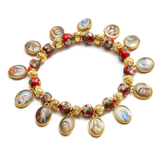 Cloisonné Beads Saint Medal Stretch Bracelet Amen Artisan