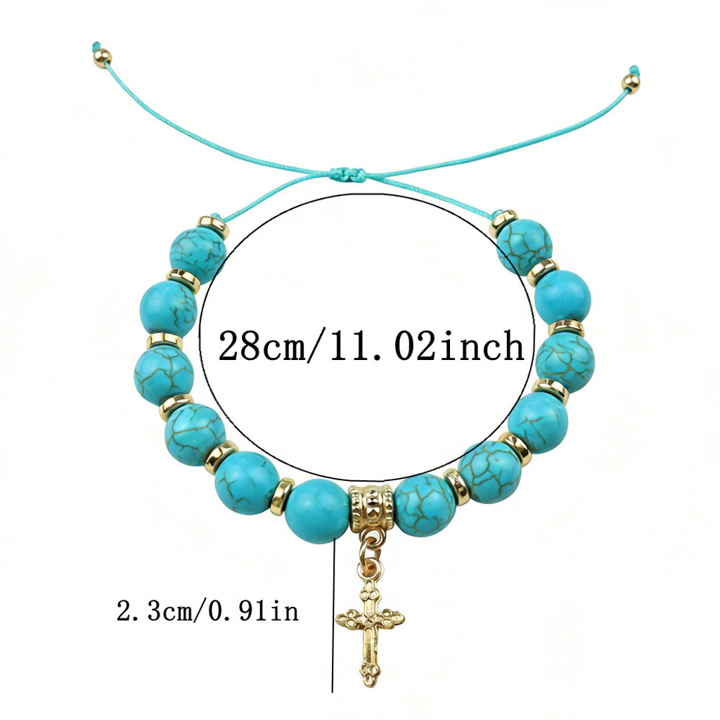 【DEAL TODAY】Adjustable Turquoise-Style Beaded Cross Bracelet