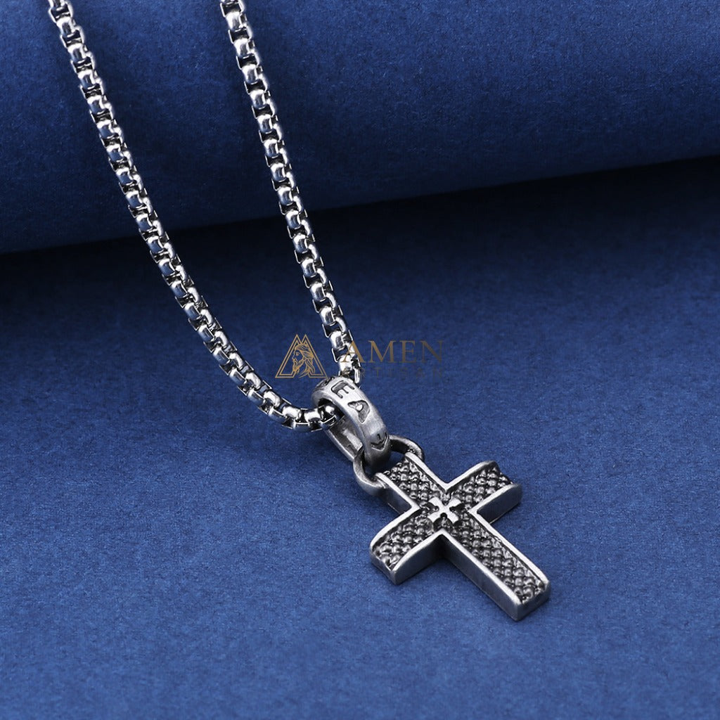 Double Layer Textured Cross Pendant Necklace Amen Artisan