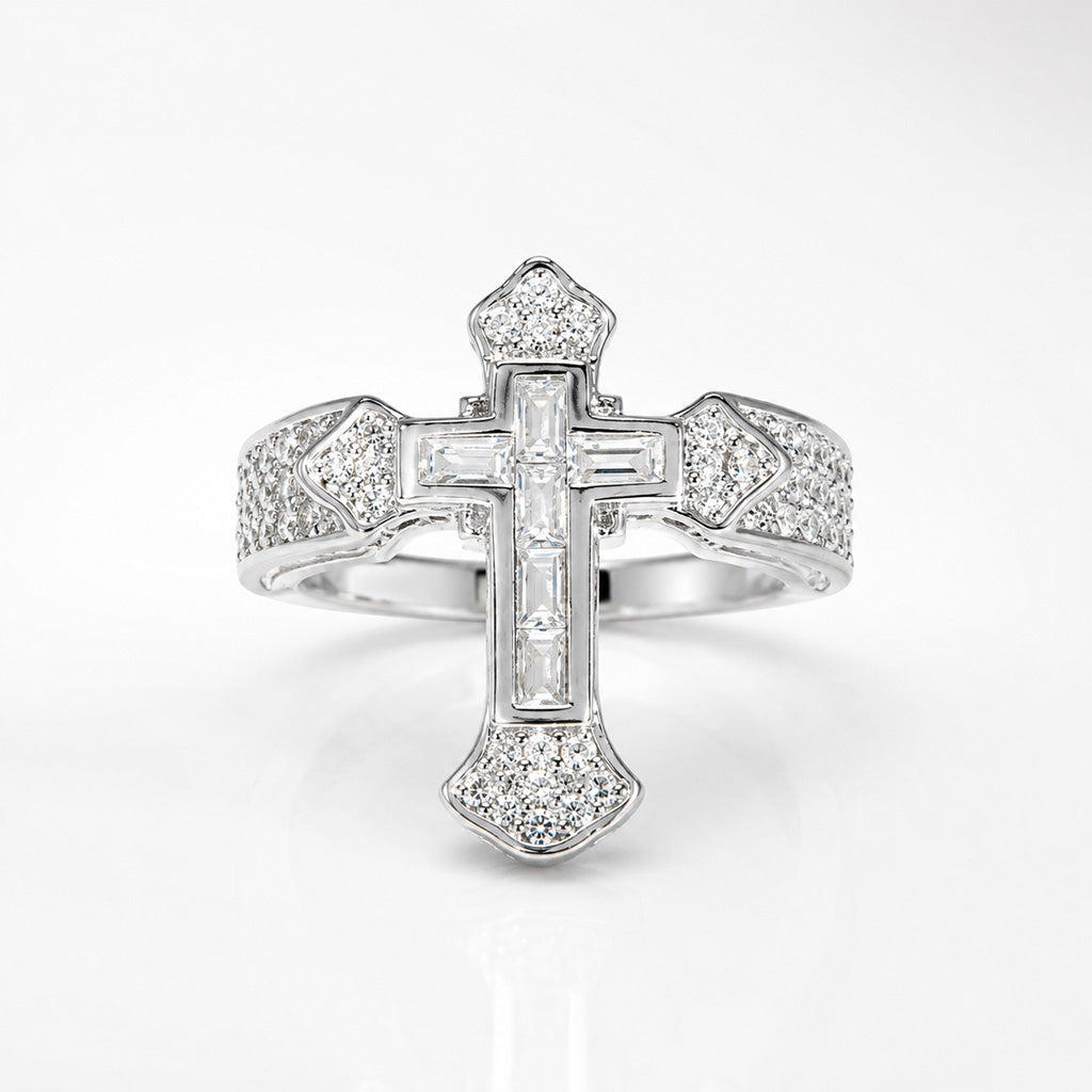 Sparkling Cross Statement Ring with Rhinestone Accents