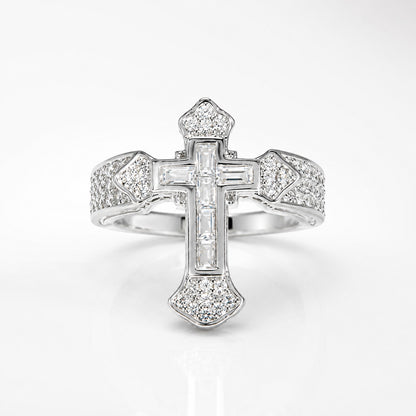 Sparkling Cross Statement Ring with Rhinestone Accents