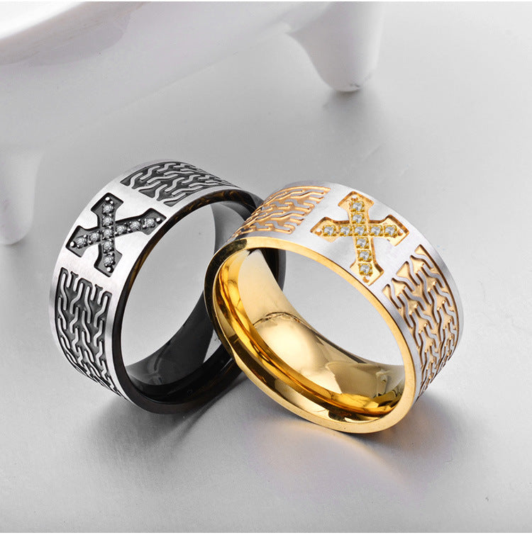 Titanium Steel Cross Pattern Ring | Amen Artisan