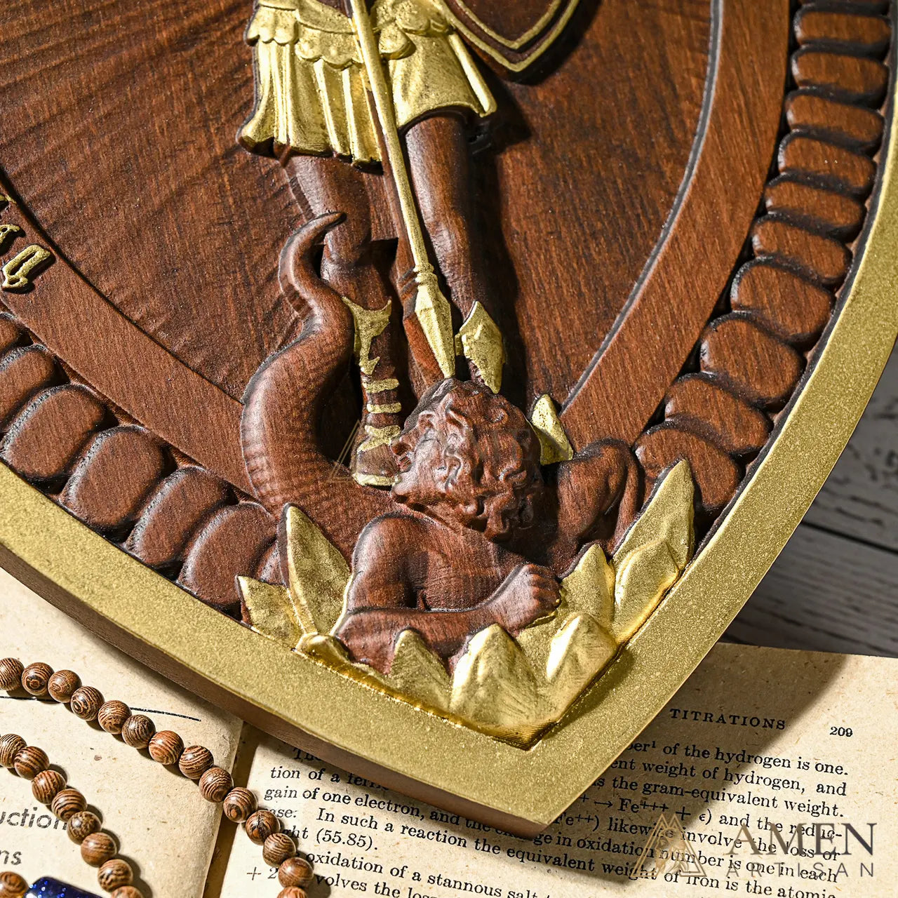 St Michael Wood Carving Amen Artisan