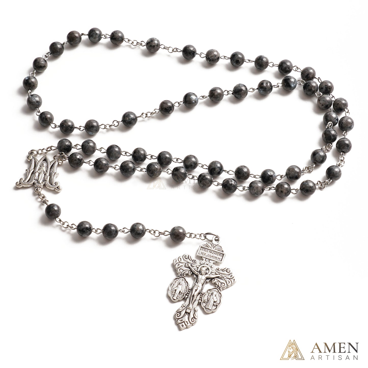 Labradorite Miraculous Medal Rosary Amen Artisan