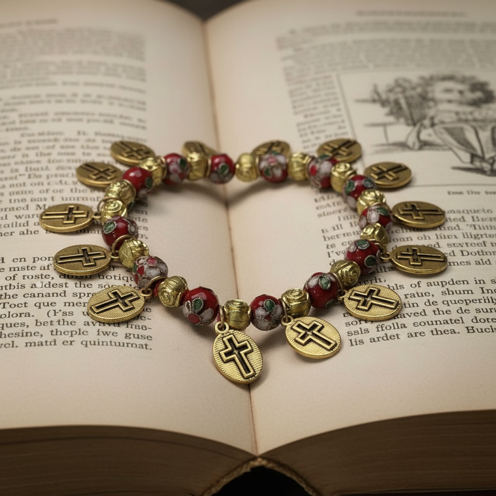【Deal Today】Cloisonné Beads Saint Medal Stretch Bracelet Amen Artisan
