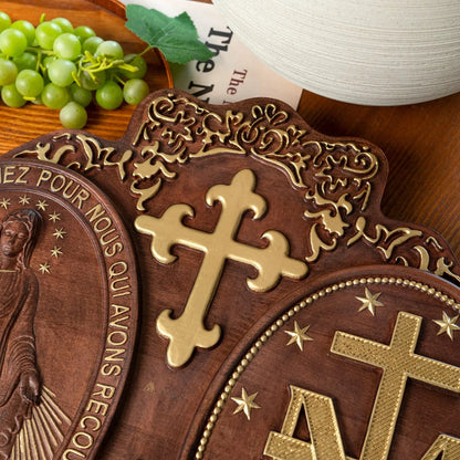 Miracle Medal Wood Carving Amen Artisan