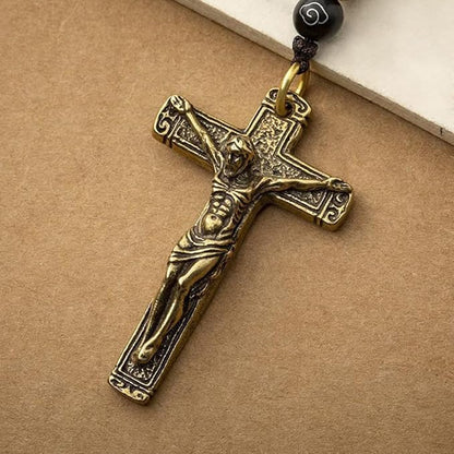Brass Vintage Crucifix Sorrow Necklace Amen Artisan