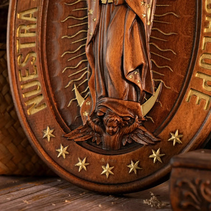 Our Lady of Guadalupe Wood Carving Amen Artisan