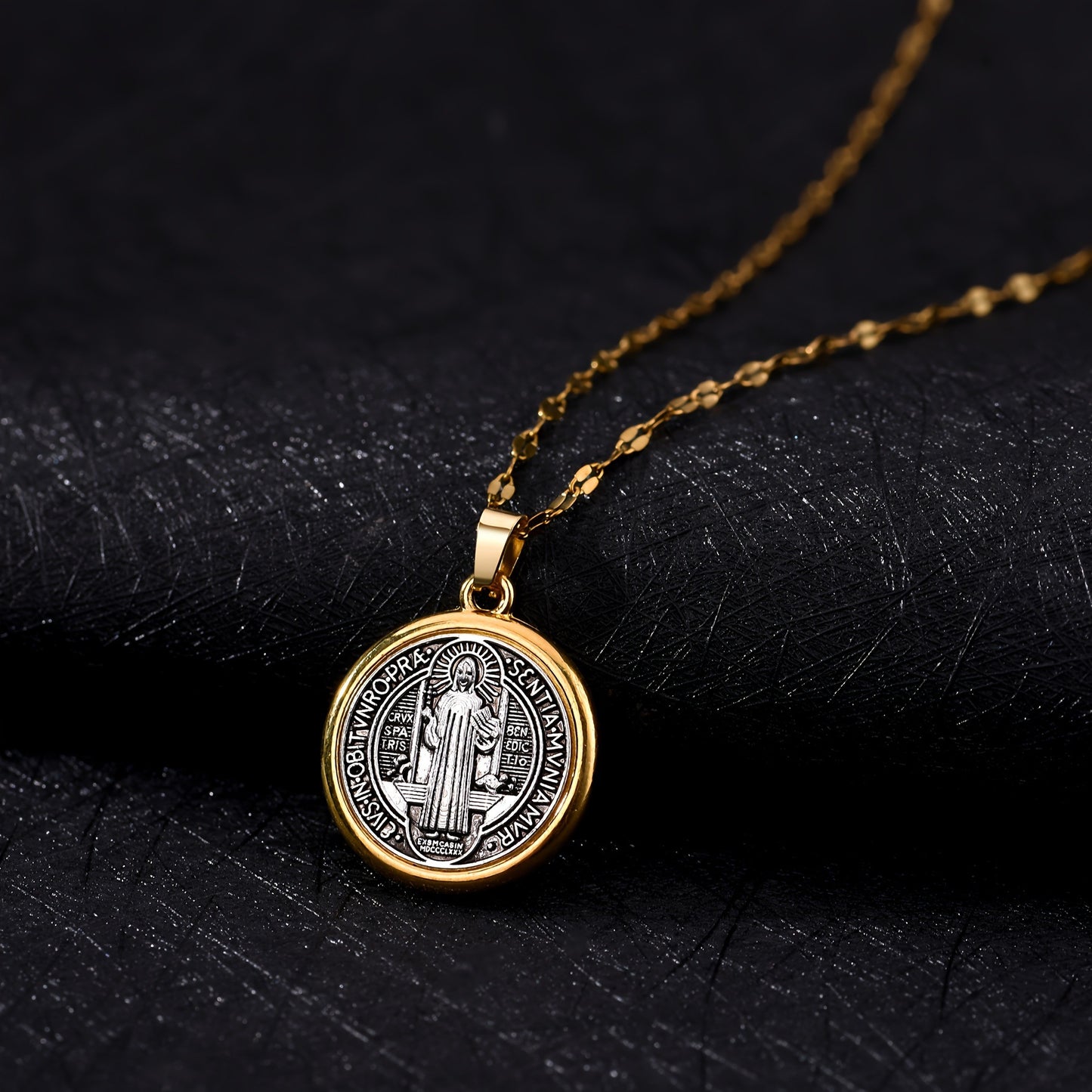 Gold Trim Saint Benedict Medal Necklace