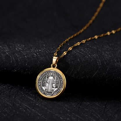 Gold Trim Saint Benedict Medal Necklace
