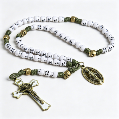 【Deal Today】Military Green Skull Bead Rosary | Amen Artisan