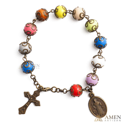 Adjustable Jesus Crucifix & St. Benedict Medal Rosary Bracelet | Amen Artisan