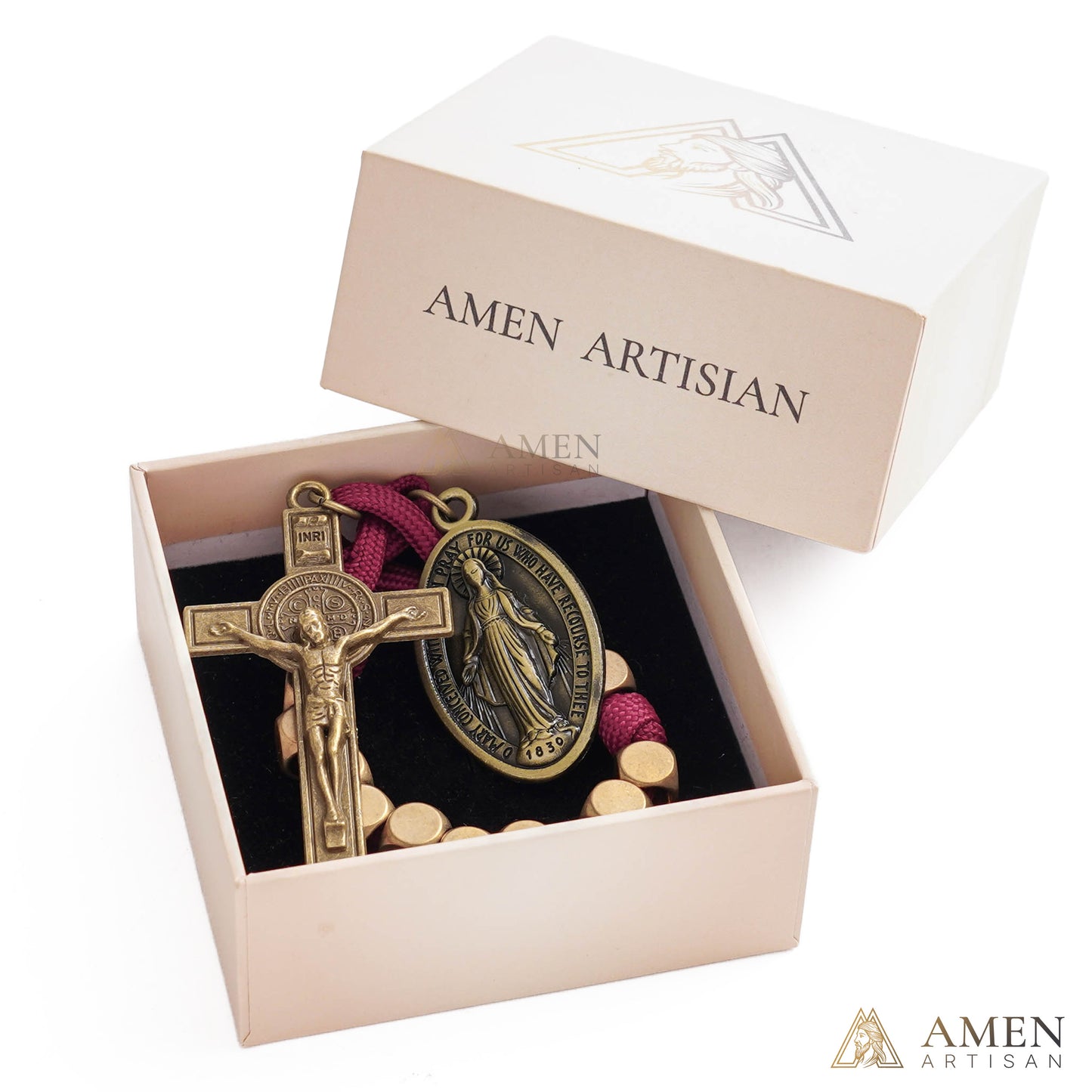 Burgundy Clip-On Pocket Decade Rosary with Crucifix and Our Lady Medal