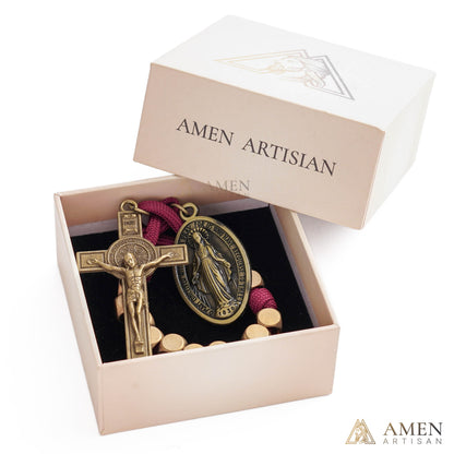 Burgundy Clip-On Pocket Decade Rosary with Crucifix and Our Lady Medal