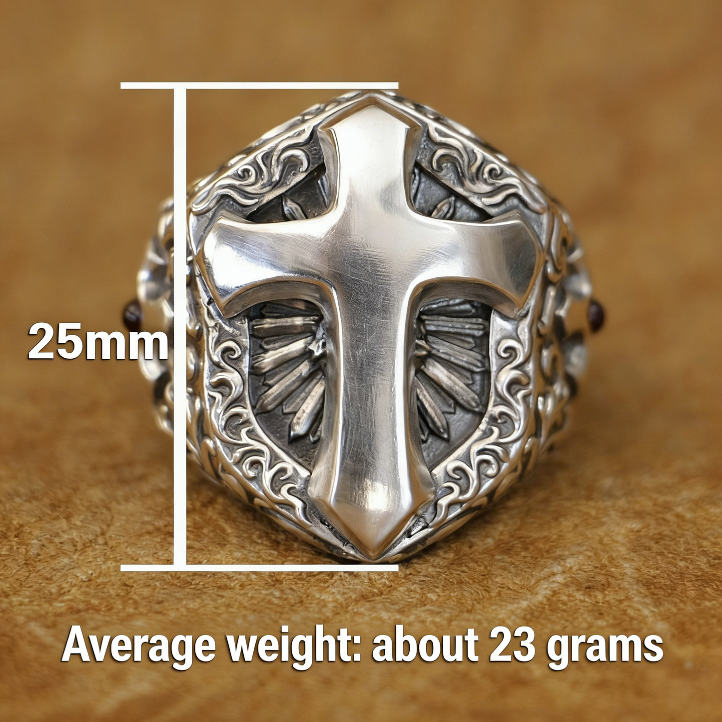 925 Sterling Silver Shield Cross Ring Amen Artisan
