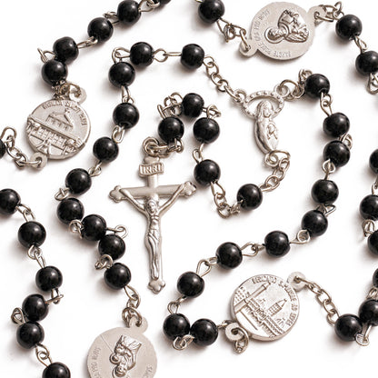 Crucifix Our Lady Black Bead Rosary