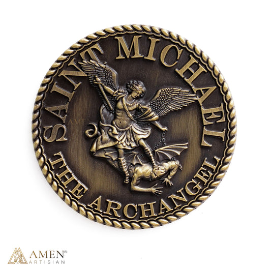 St. Michael the Archangel Challenge Coin with Prayer Text | Amen Artisan