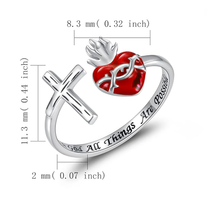 Sacred Heart Cross Open Ring Amen Artisan