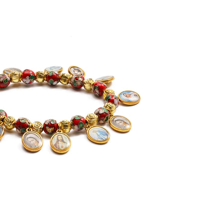 Cloisonné Beads Saint Medal Stretch Bracelet Amen Artisan