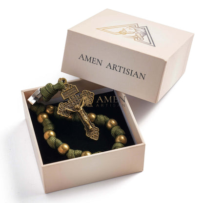 【Deal Today】Military-Grade Paracord Pocket Rosary with Antique Bronze Beads Amen Artisan