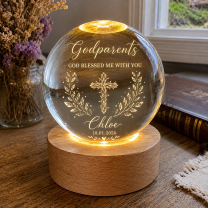 【Deal Today】Personalized Godparents Crystal Night Light with Cross, Name, and Date — Faith Keepsake