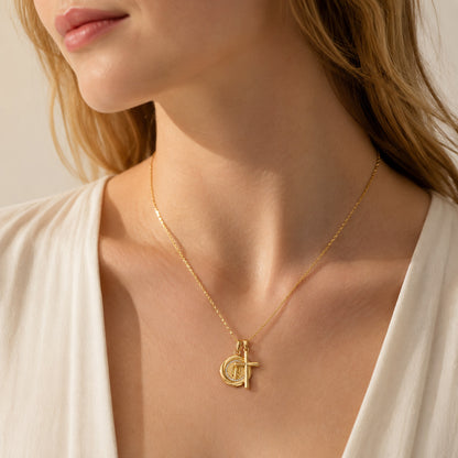 Our Lady Double Pendant Necklace with Cross Charm