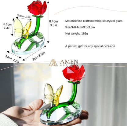 Crystal Red Rose and Yellow Butterfly Figurine Amen Artisan