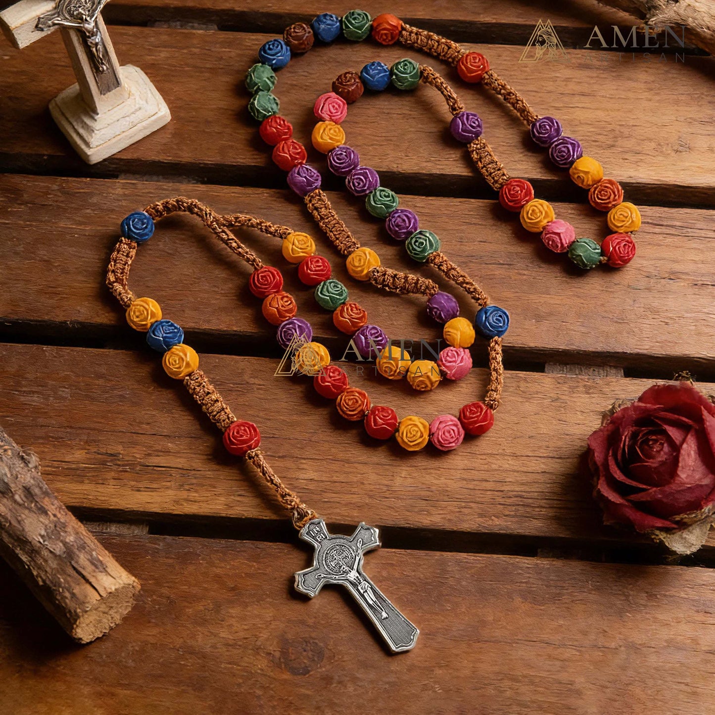 Colorful Rose Beads Rosary Amen Artisan