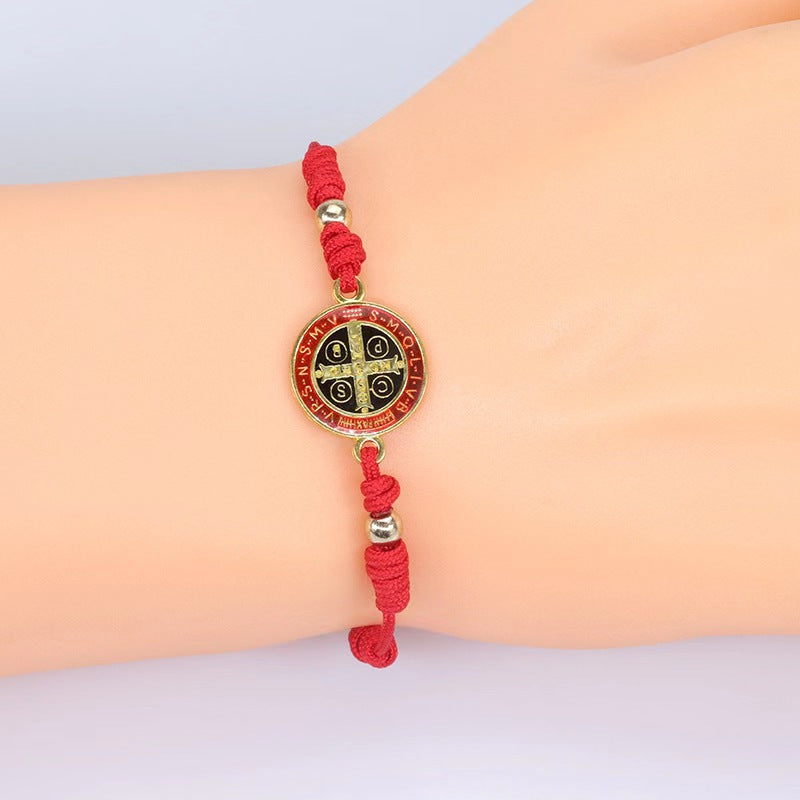 Red String Woven Saint Benedict Bracelet Amen Artisan