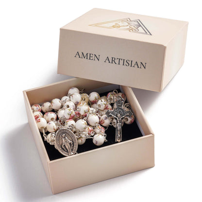 Pink Peony Ceramic Rosary Amen Artisan