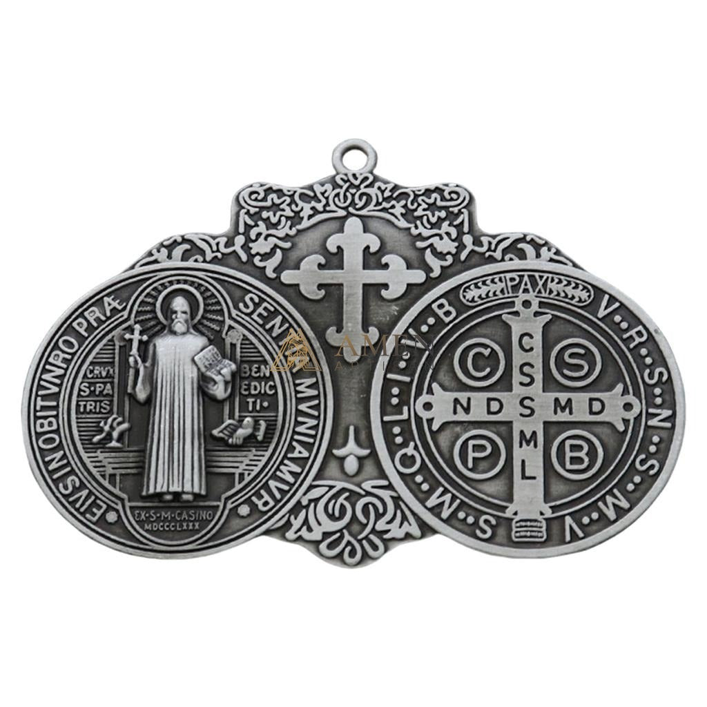 Saint Benedict Double Medallion Pendant Ornament  Amen Artisan