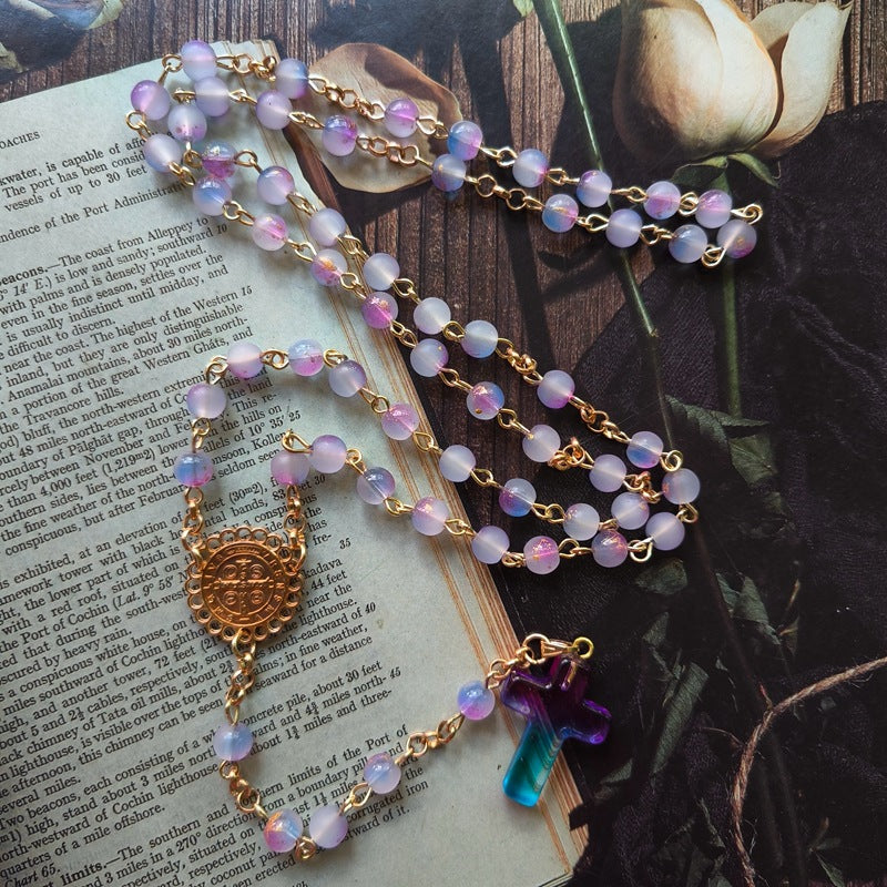 Amen Artisan Colorful Round Bead Cross Prayer Necklace