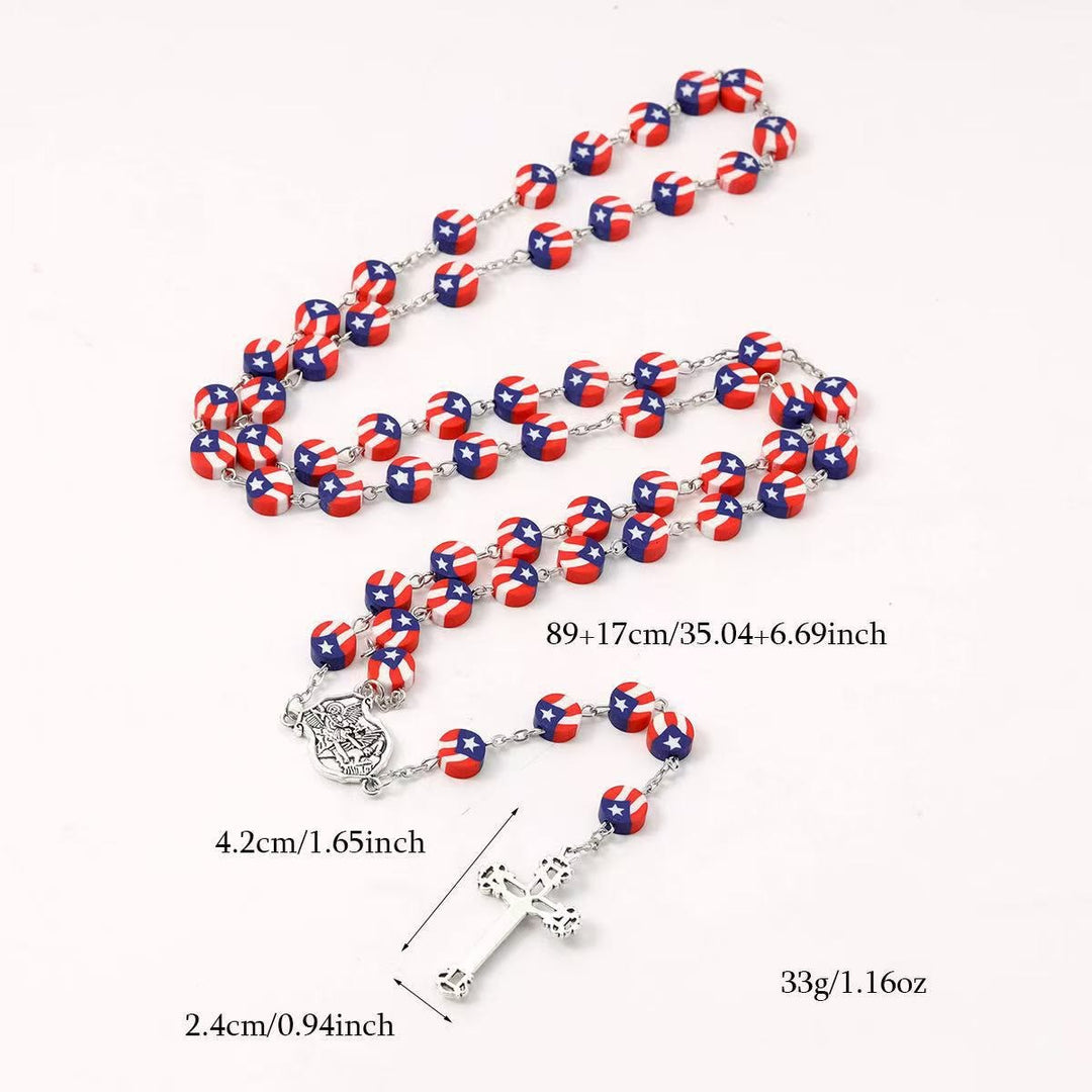 Flag Rosary with Saint Michael Medal Amen Artisan