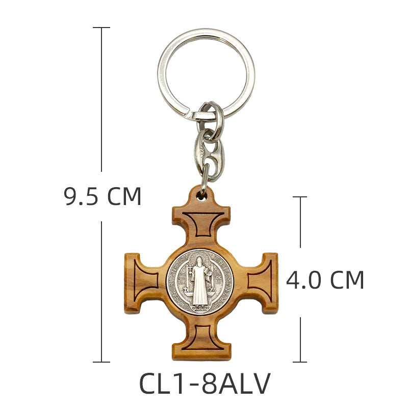 Olive Wood Saint Benedict Medal Keychain Amen Artisan