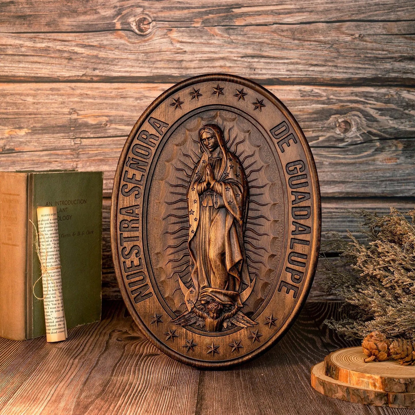 Our Lady of Guadalupe Wood Carving Amen Artisan
