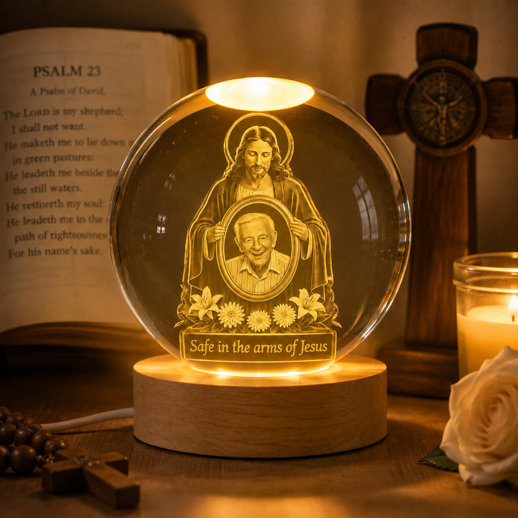 Personalized Christian Memorial Crystal Night Light with Photo