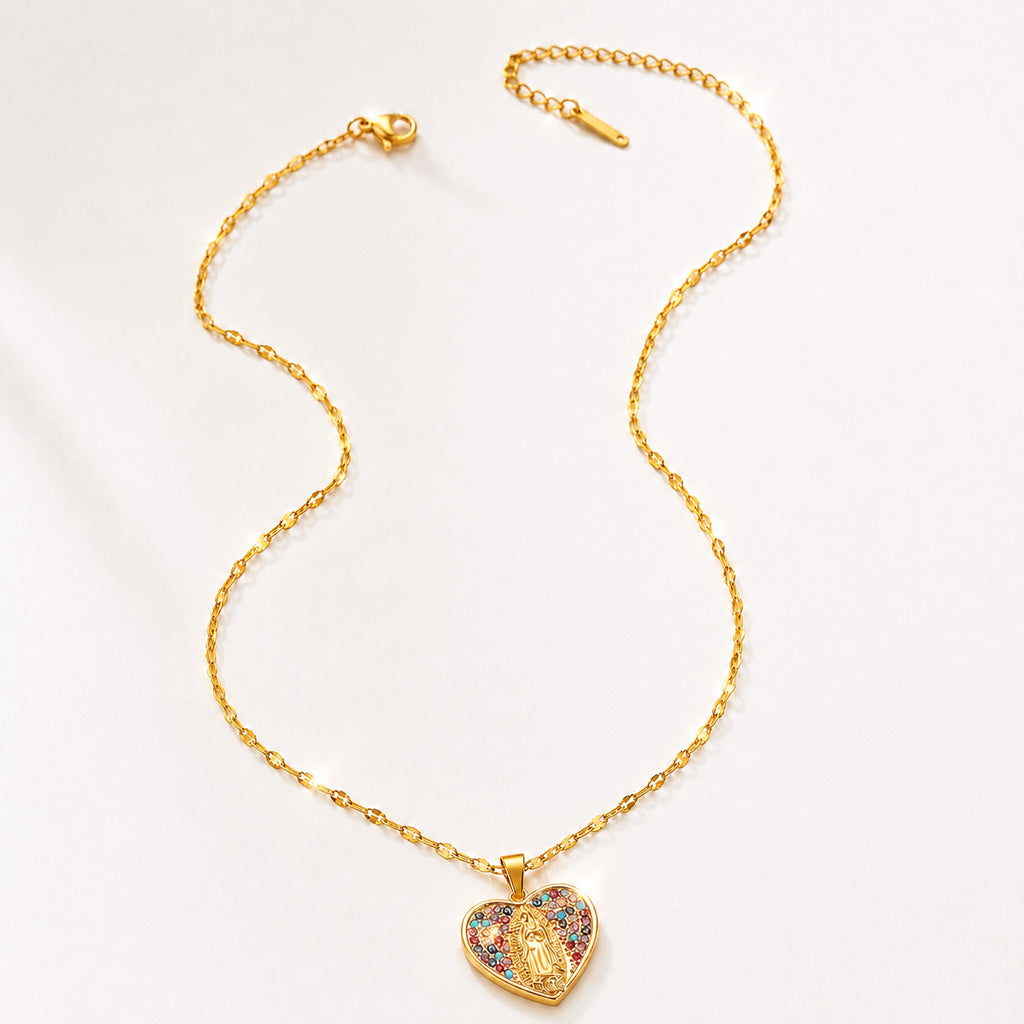 Colorful Crystal Our Lady Heart Necklace