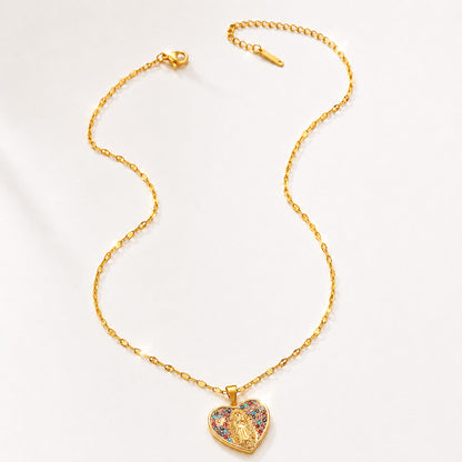 Colorful Crystal Our Lady Heart Necklace