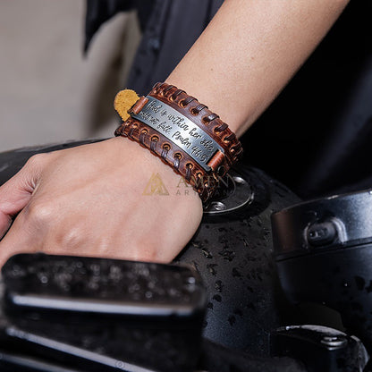 Handwoven Leather Bible Verse Bracelet - Strength, Faith & Protection |  Amen Artisan
