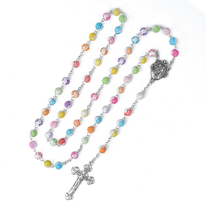 Amen Artisan Colorful Rose Ceramic Beads Immaculate Heart of Mary Crucifix Rosary