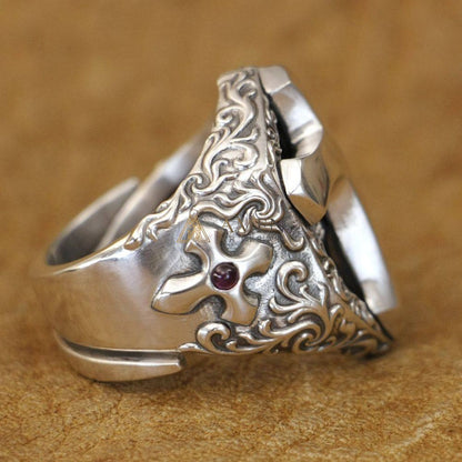 925 Sterling Silver Shield Cross Ring Amen Artisan