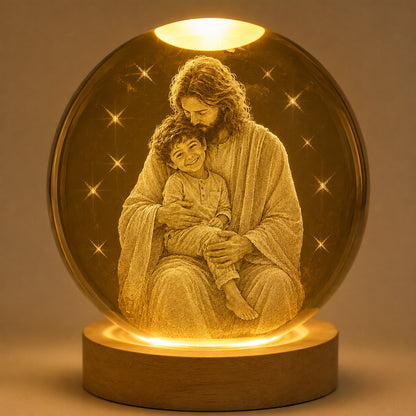 Personalized Jesus Holding a Child Crystal Globe Night Light