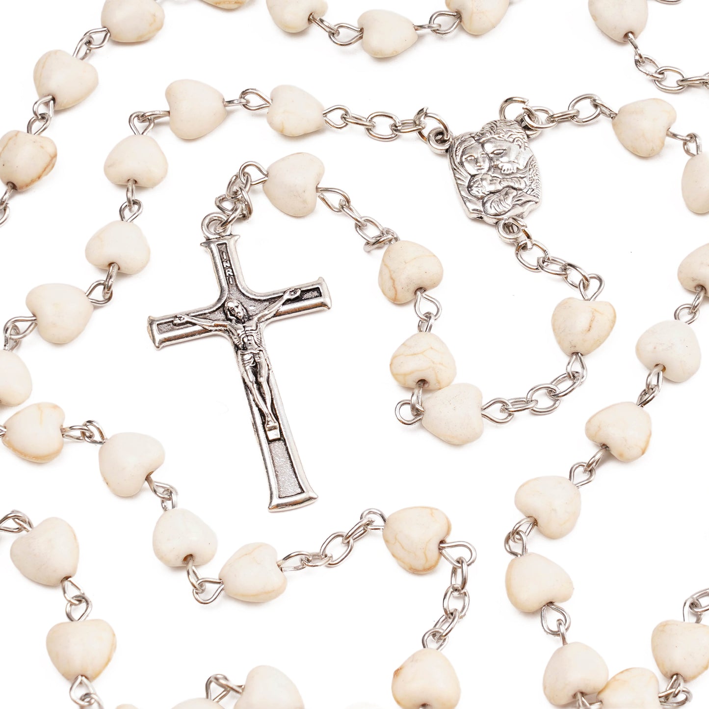 White Turquoise Heart Rosary