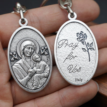 Our Lady of Perpetual Help Keychain—Zinc alloy. Vintage grey Amen Artisan