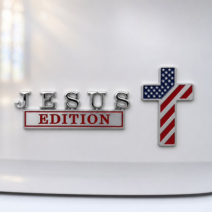 【Deal Today】JESUS EDITION Metal Car Emblem Set - Christian Faith, Liberty & Personal Belief | Amen Artisan